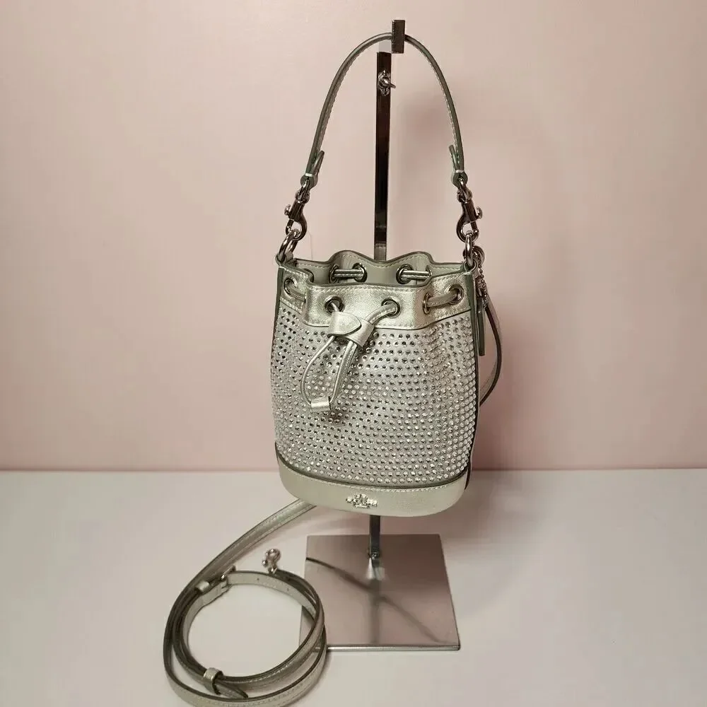 NWT Coach CW301 Mini Bucket Bag With Crystal Silver